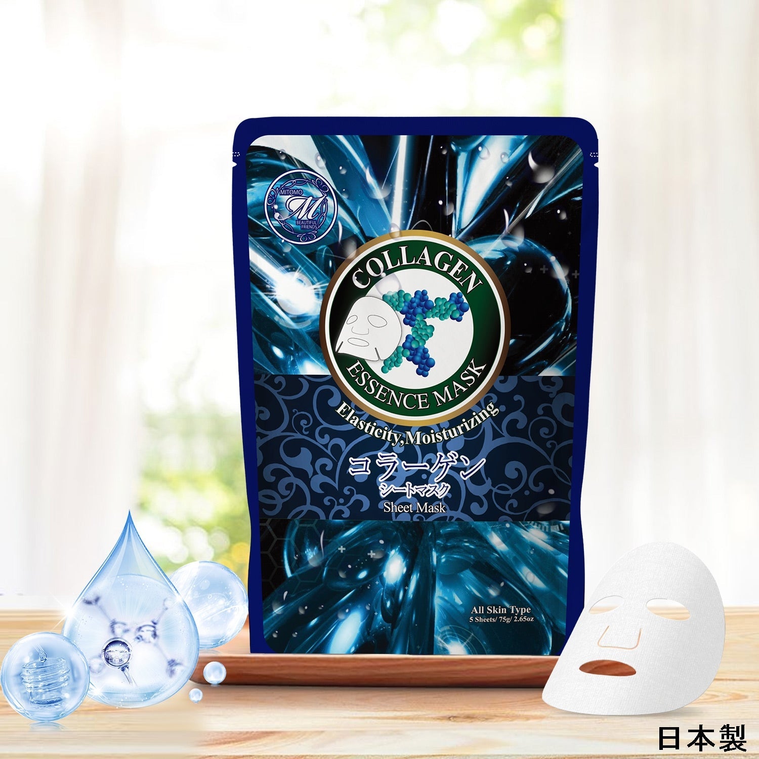 <日本製＞ミトモ ナチュラルコラーゲン弾性保湿フェイシャルマスク- 肌の弾力を取り戻し、若々しい輝きを！【MTSA00605-A-0】