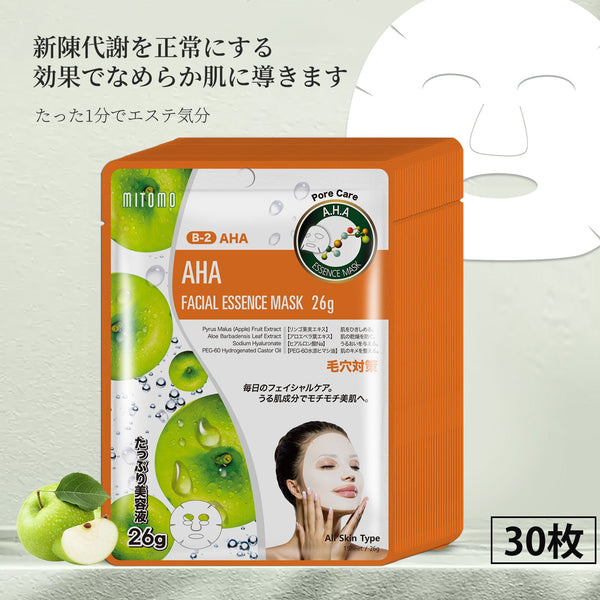 MITOMO  　ナチュラルAHAポアケアフェイシャルエッセンスマスク- 自然のAHAパワーで毛穴ケア！肌をしっかり保湿し、健康な毛穴を実現！【MTSS00512-B-2Jx003】