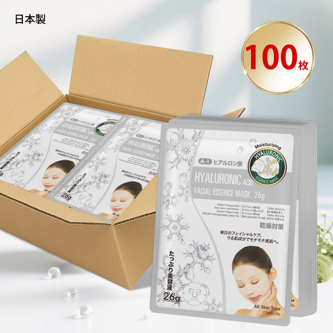 MITOMO <日本製＞ナチュラルヒアルロン酸保湿フェイシャルエッセンスマスク/100枚- 毎日のスキンケアに取り入れて、柔らかな肌を手に入れよう！100枚/ヒアルロン酸の恵みで肌を潤いで満たそう。【MTSS00516-A-1x010】