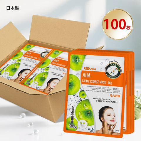 MITOMO  <日本製＞　ナチュラルAHAポアケアフェイシャルエッセンスマスク/100枚- 自然のAHAパワーで毛穴ケア！100枚/肌をしっかり保湿し、健康な毛穴を実現！【MTSS00516-B-2x010】