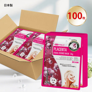 MITOMO<日本製＞ プラセンタ弾性フェイシャルエッセンスマスク/100枚- 肌を活性化し、弾力性を与えるナチュラルプラセンタ配合【MTSS00516-E-3x010】