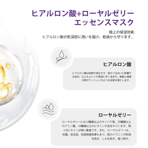 若々しい肌を手に入れる！MITOMOヒアルロン酸+ローヤルゼリーエッセンスマスク/30枚<日本製＞【MCSS00601-A-0x003】